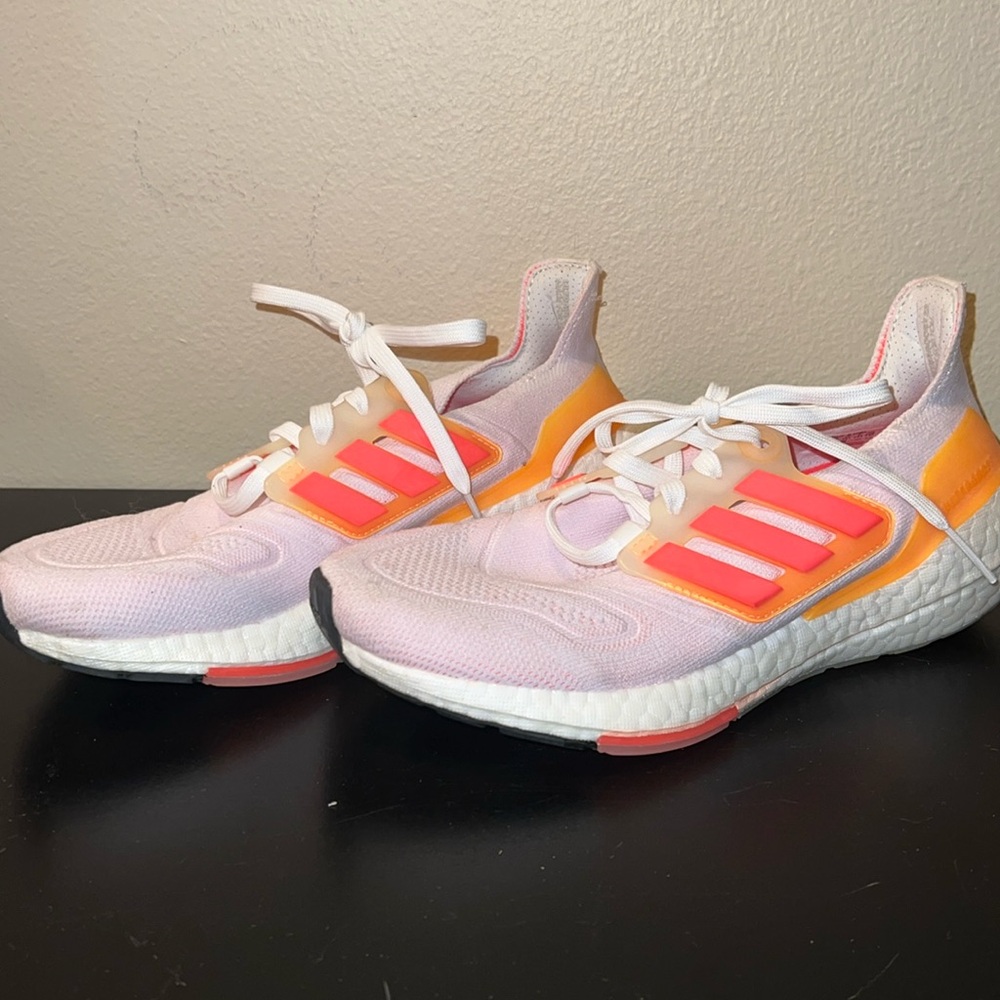 Orange and White Adidas Ultraboosts